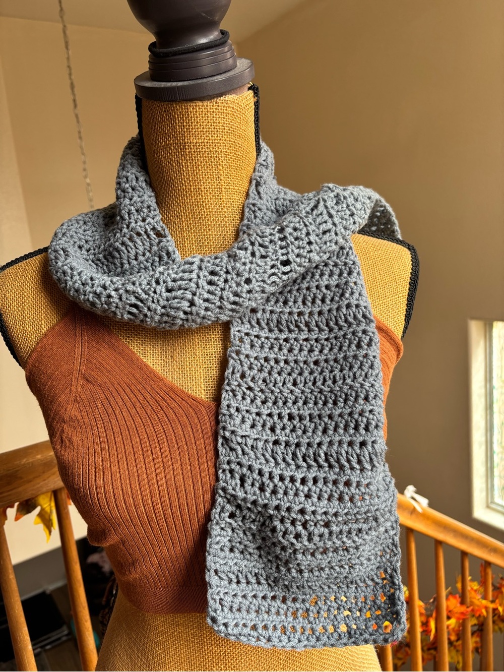 Gray Handmade Crochet Scarf Men’s and Women’s